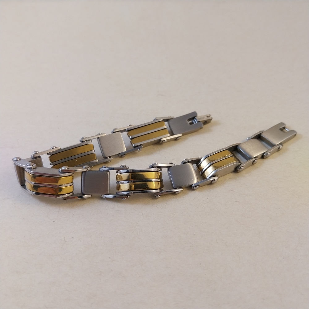 Silver and Gold Tone Steel Bracelet - Picture 3 of 10